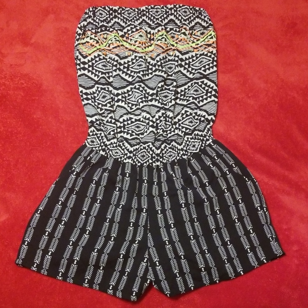 Strapless Funky Pattern Romper with Sequins